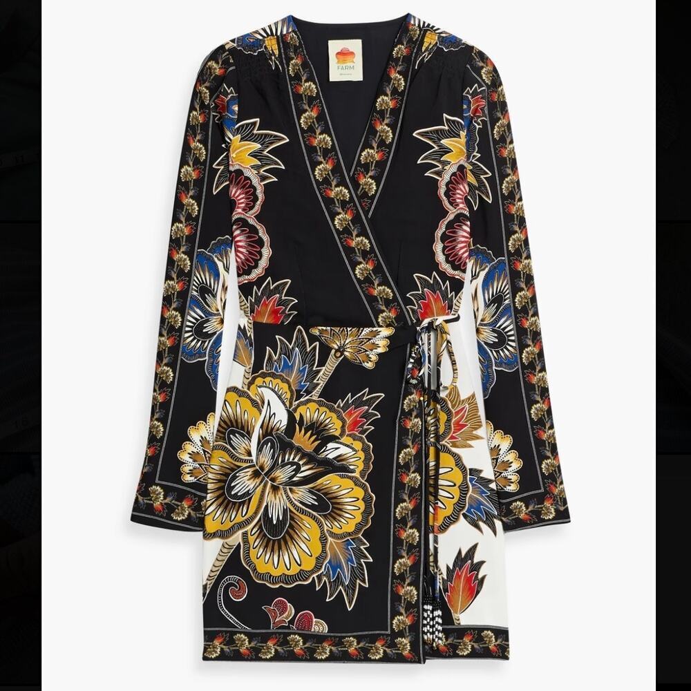 NWT $248 Farm Rio Maxi Floral-print Crepe Wrap Mini Dress